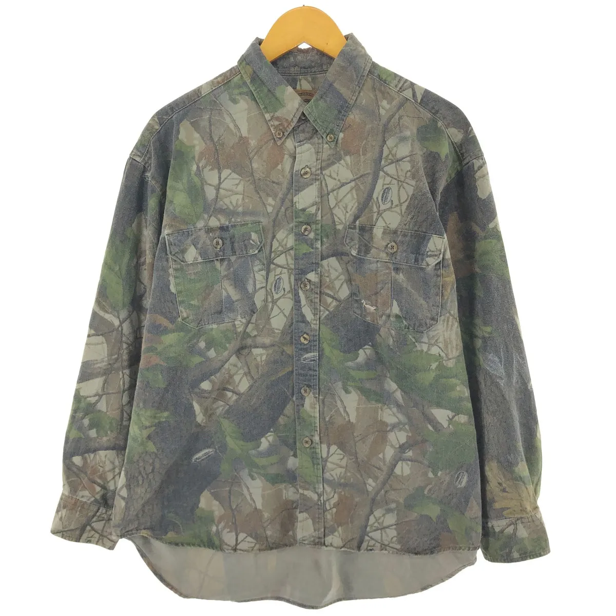 00'S DUXBAK Real Tree Camo Long Sleeve Button Down Light Flannel Shirt Men's L size /eaa490225