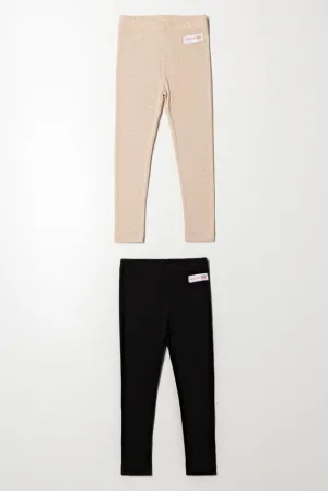 2 Pack Rib Leggings Natural And Black