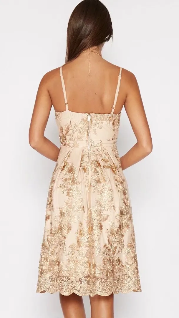 A-line V-neck Flower Print Spaghetti Straps Knee-length Lace Dress