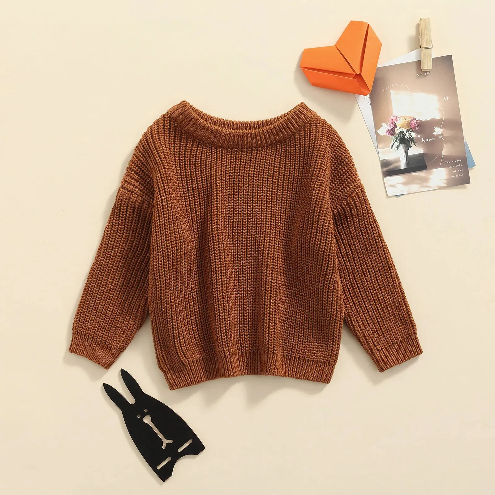 Baby Boys Girls Solid Color Long Sleeve Knit Sweaters