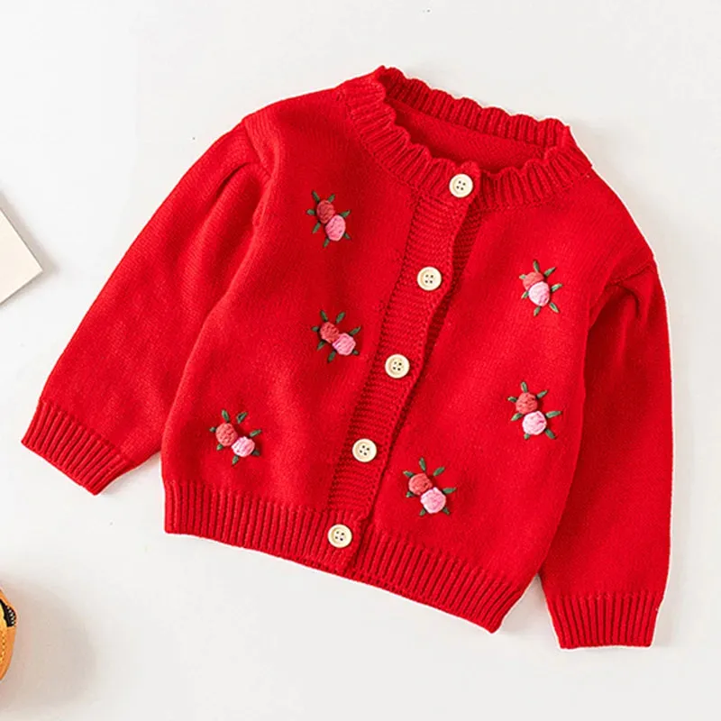 Baby Girls Handmade Floral Design Knitted Sweaters