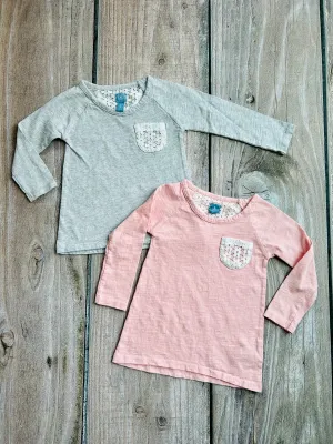 BabyGap size 2T & 3T girls crochet lace pocket tops bundle, grey and light pink, Kids 2T