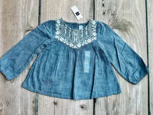 BabyGap size 3T girls chambray cotton embroidered blouse top, new with tags, Kids 3T