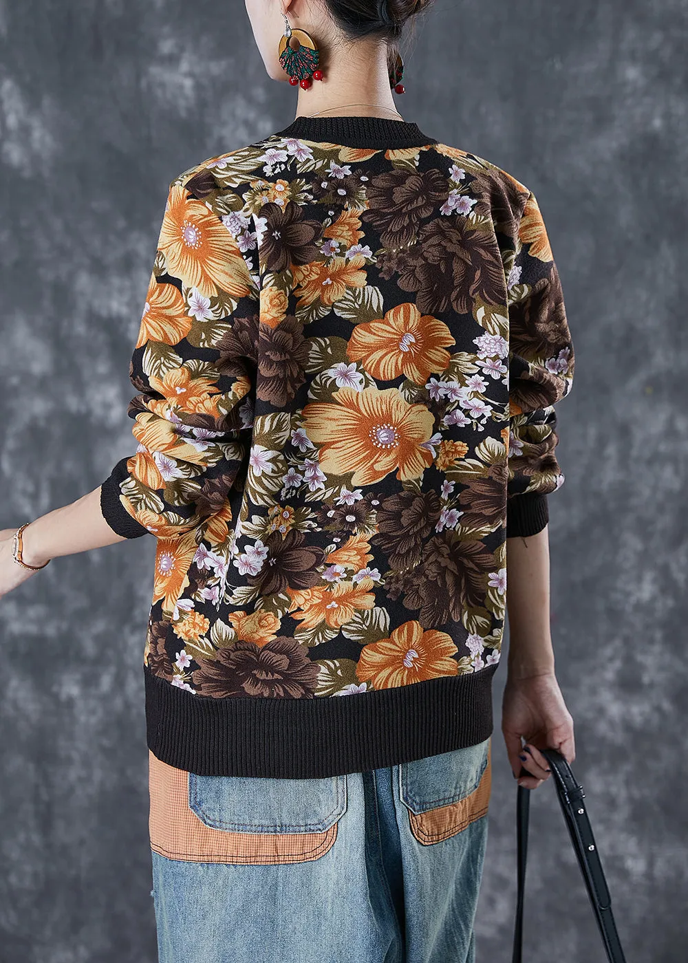Black Print Warm Knit Sweaters Button Down Winter ML1854