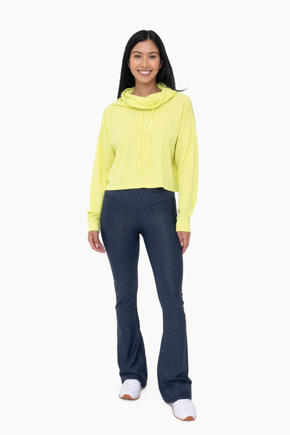 Boxy Mineral-Washed Cowl-Neck Pullover with Waffle Knit