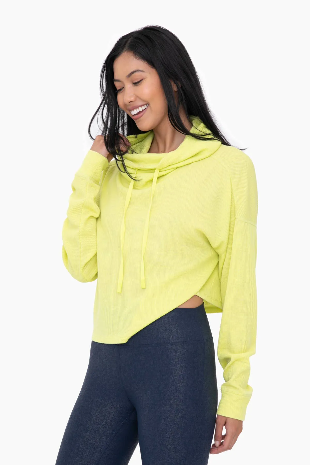Boxy Mineral-Washed Cowl-Neck Pullover with Waffle Knit