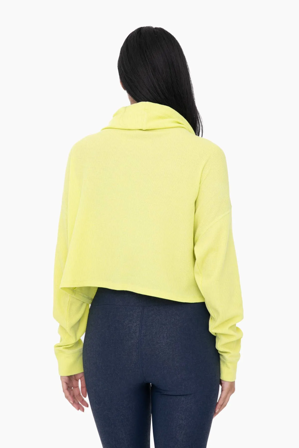 Boxy Mineral-Washed Cowl-Neck Pullover with Waffle Knit