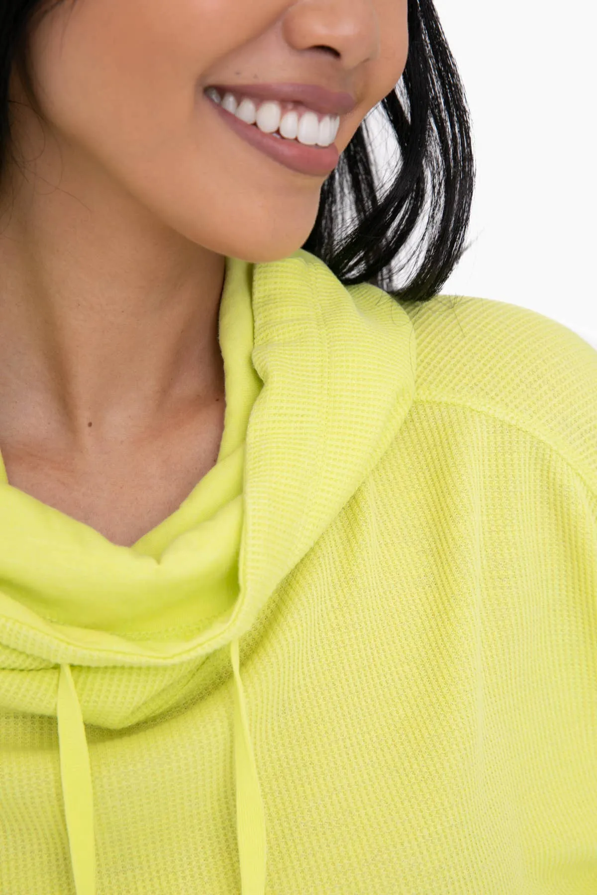 Boxy Mineral-Washed Cowl-Neck Pullover with Waffle Knit