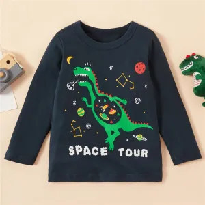 Boys Solid Long Sleeve Dinosaur Print T-shirts