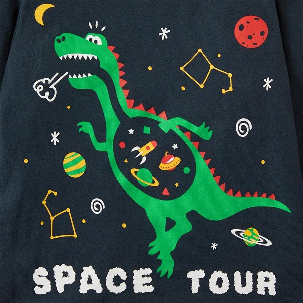 Boys Solid Long Sleeve Dinosaur Print T-shirts