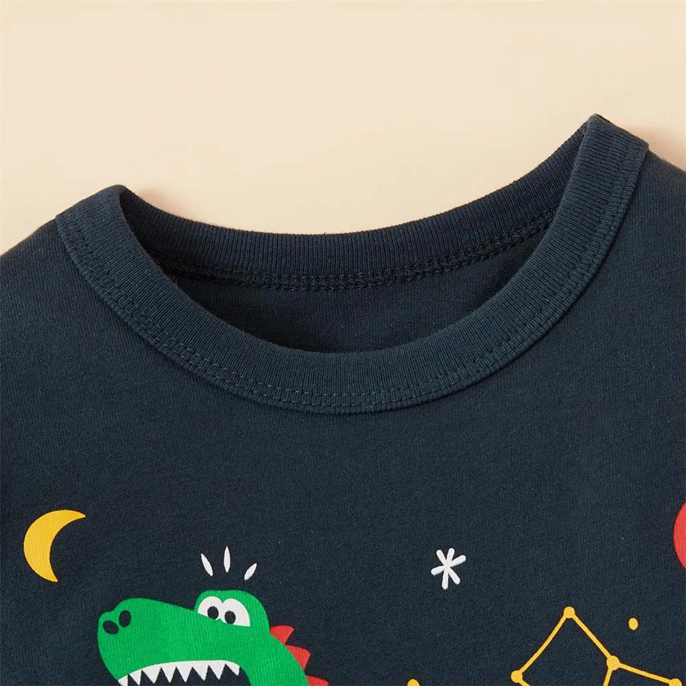 Boys Solid Long Sleeve Dinosaur Print T-shirts