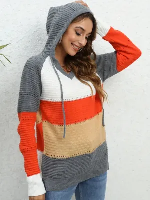 Color Block Gebreide Hoodie