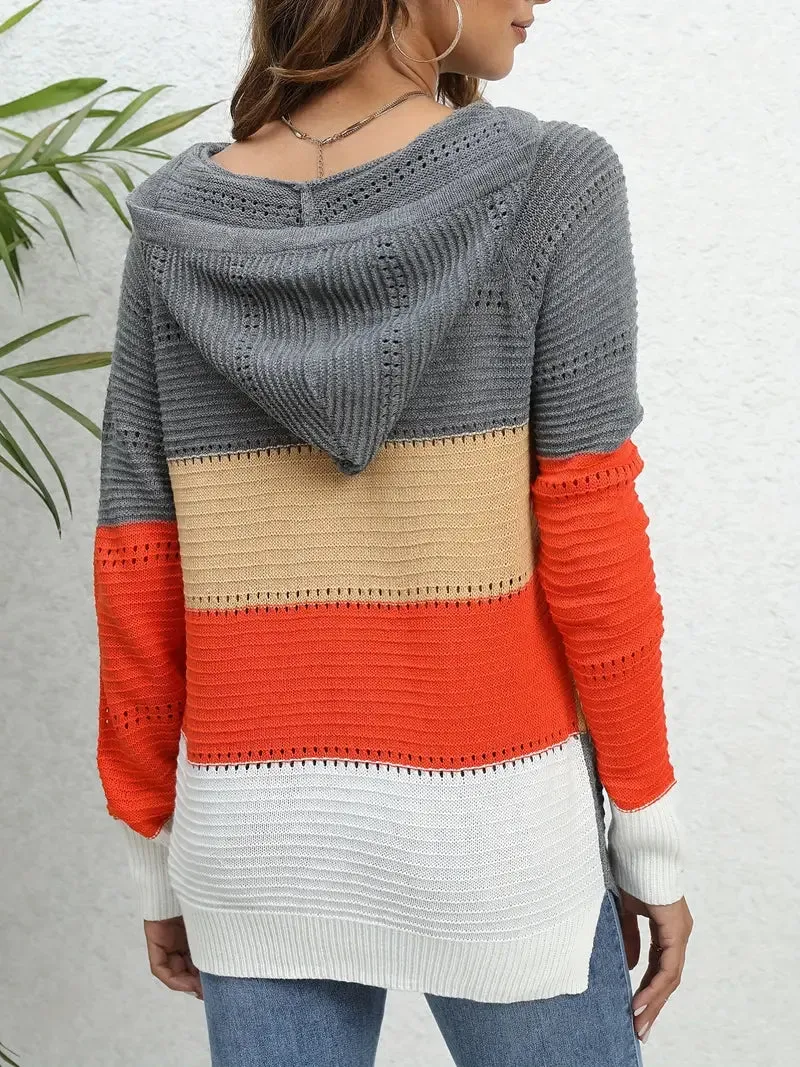 Color Block Gebreide Hoodie