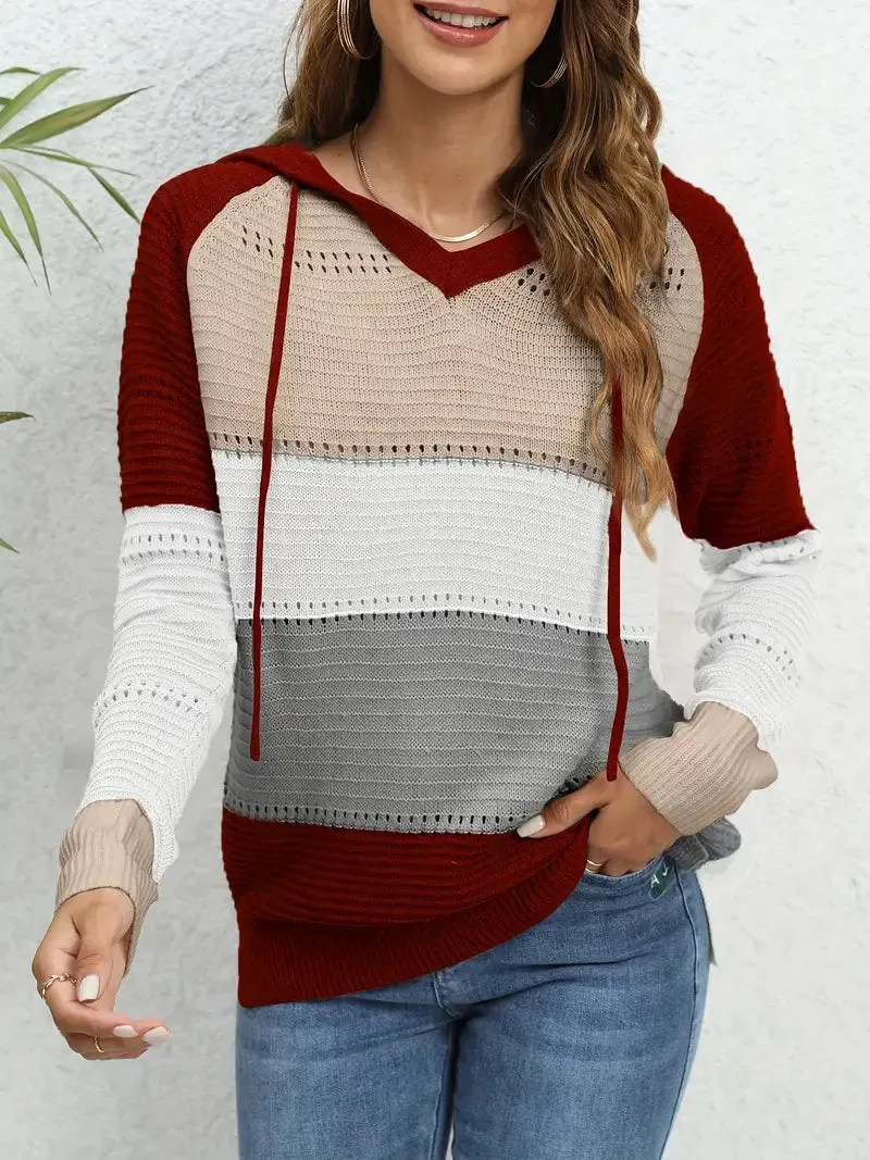 Color Block Gebreide Hoodie