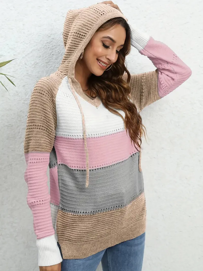 Color Block Gebreide Hoodie