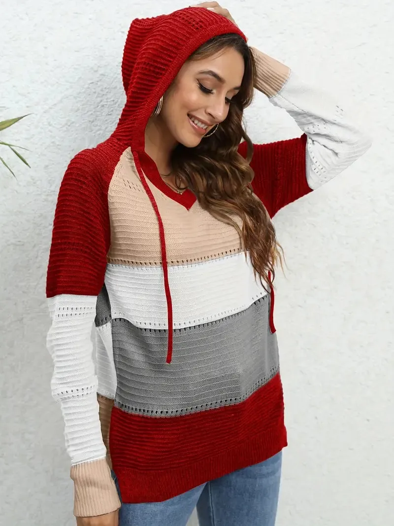 Color Block Gebreide Hoodie