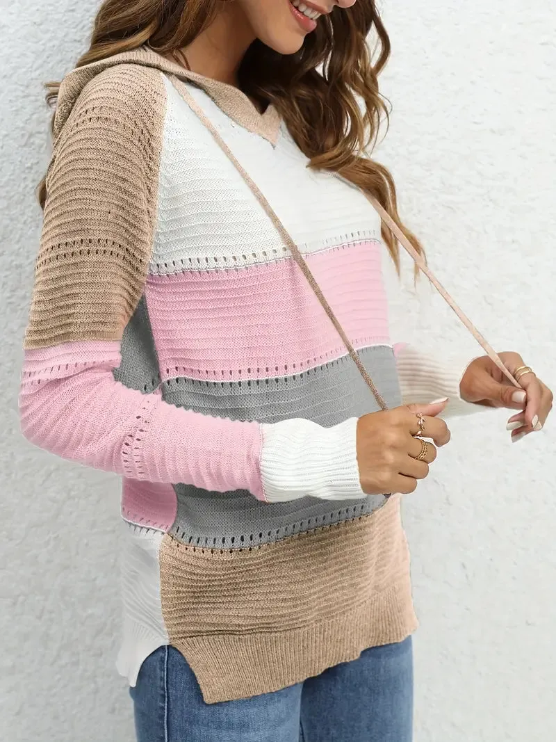 Color Block Gebreide Hoodie