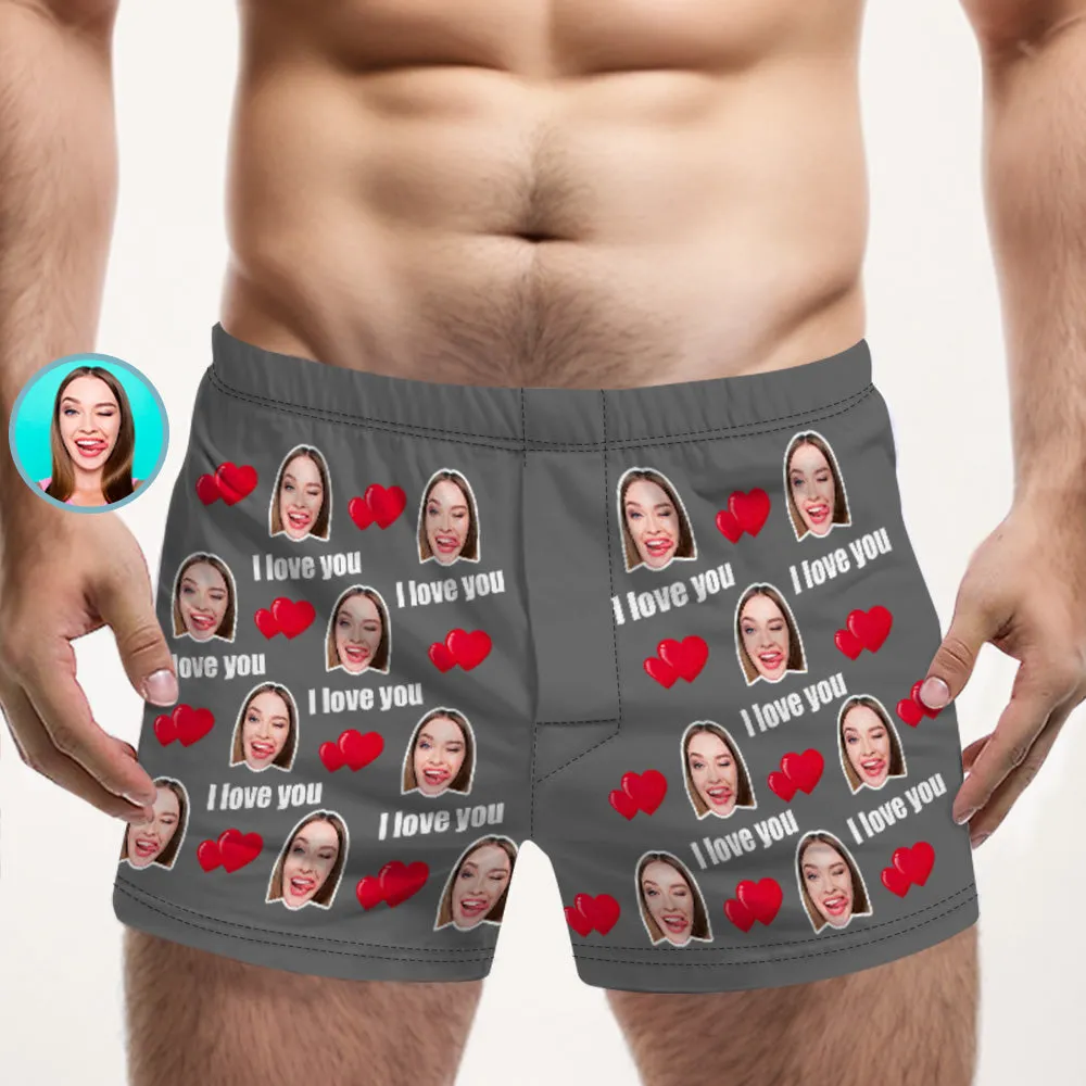 Custom Face Multicolor I Love You Boxer Shorts Personalized Photo Underwear Gift for Him