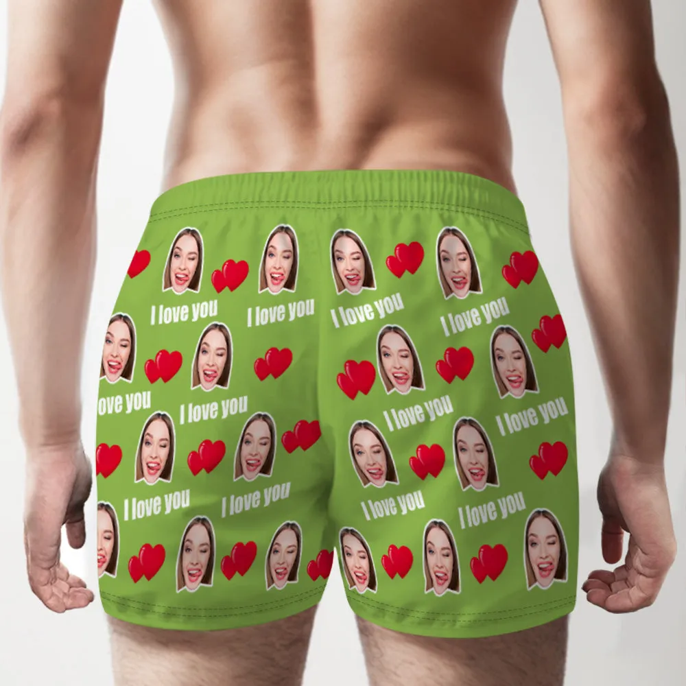 Custom Face Multicolor I Love You Boxer Shorts Personalized Photo Underwear Gift for Him
