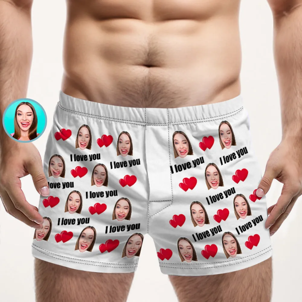 Custom Face Multicolor I Love You Boxer Shorts Personalized Photo Underwear Gift for Him