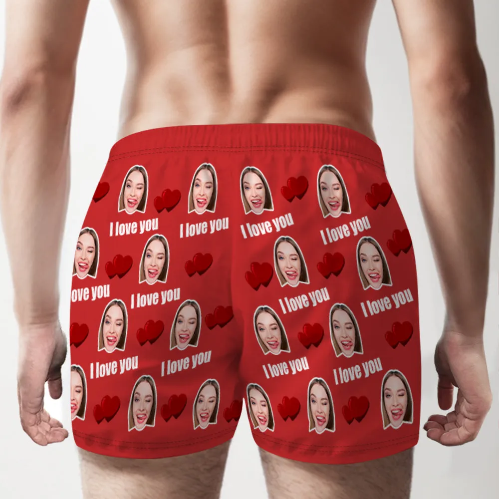 Custom Face Multicolor I Love You Boxer Shorts Personalized Photo Underwear Gift for Him