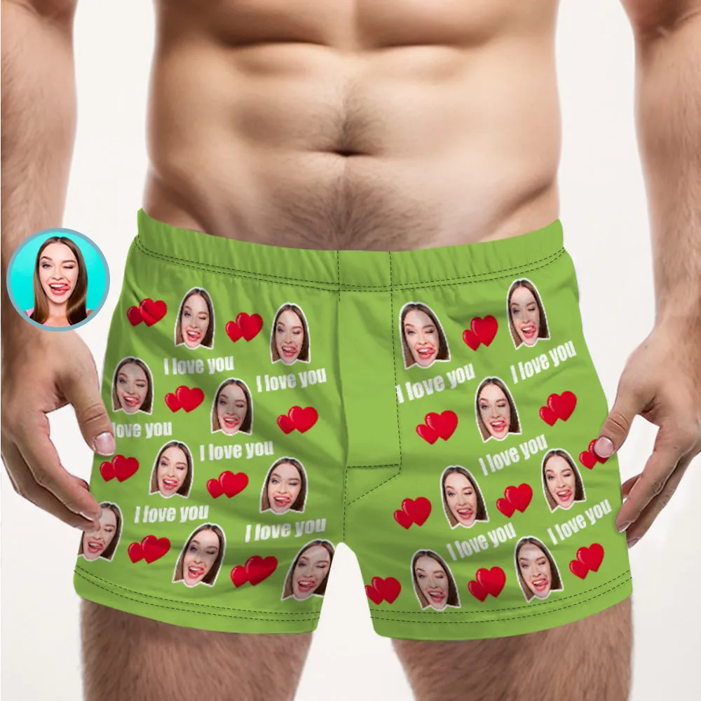 Custom Face Multicolor I Love You Boxer Shorts Personalized Photo Underwear Gift for Him