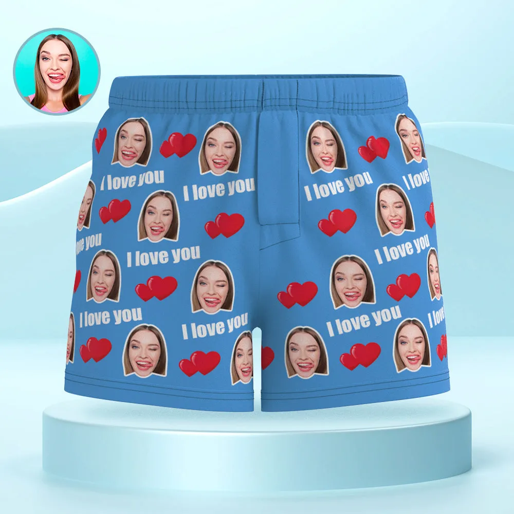 Custom Face Multicolor I Love You Boxer Shorts Personalized Photo Underwear Gift for Him
