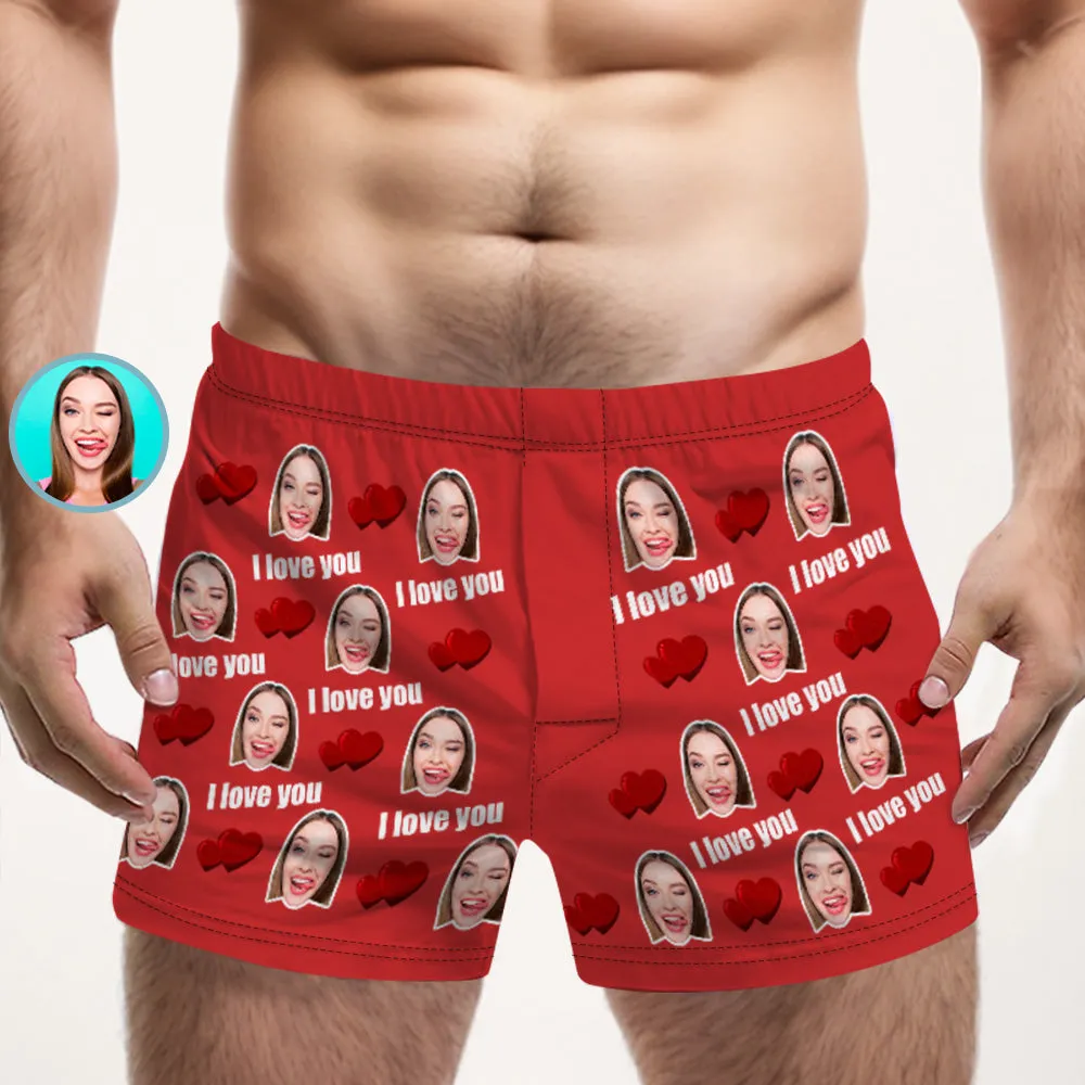 Custom Face Multicolor I Love You Boxer Shorts Personalized Photo Underwear Gift for Him