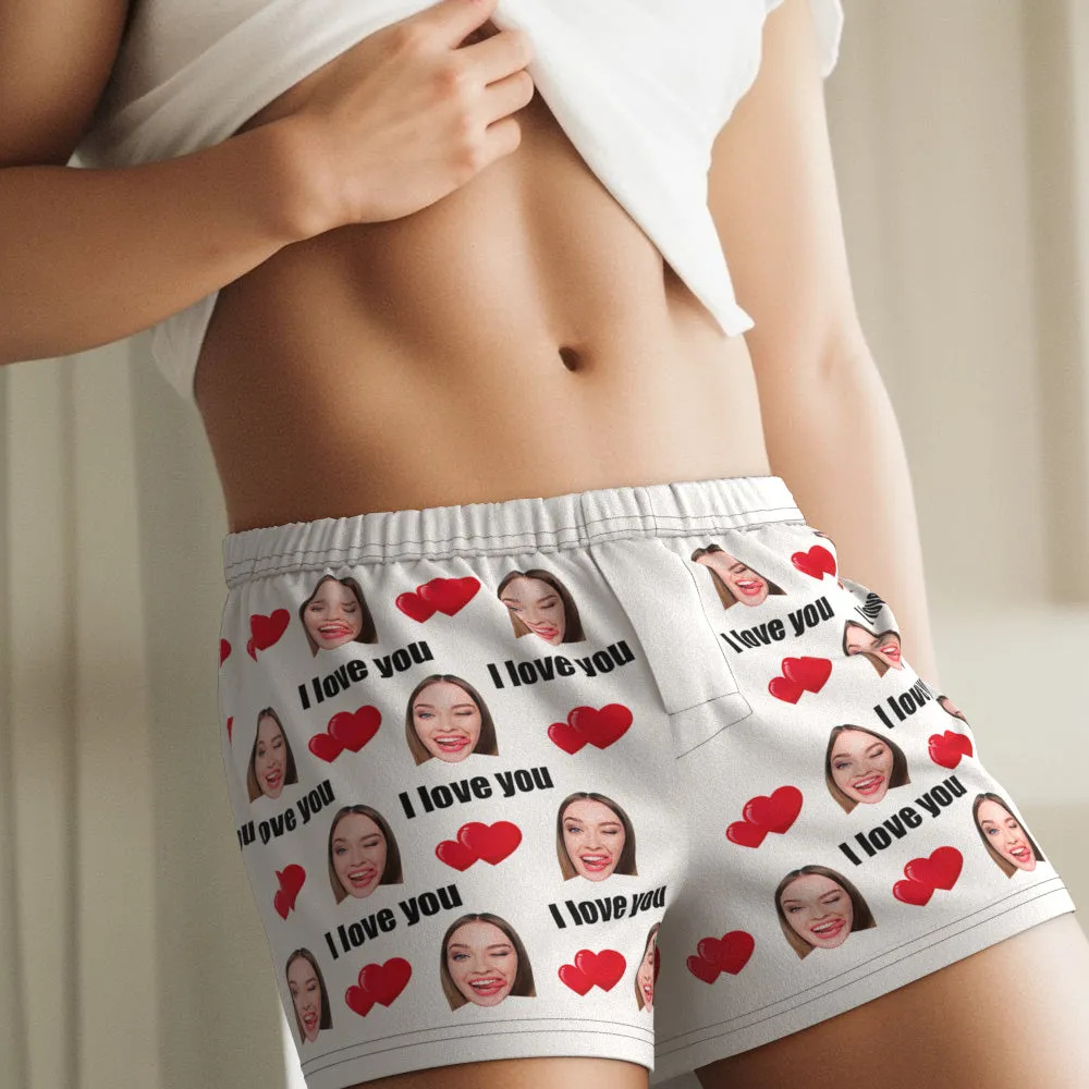 Custom Face Multicolor I Love You Boxer Shorts Personalized Photo Underwear Gift for Him
