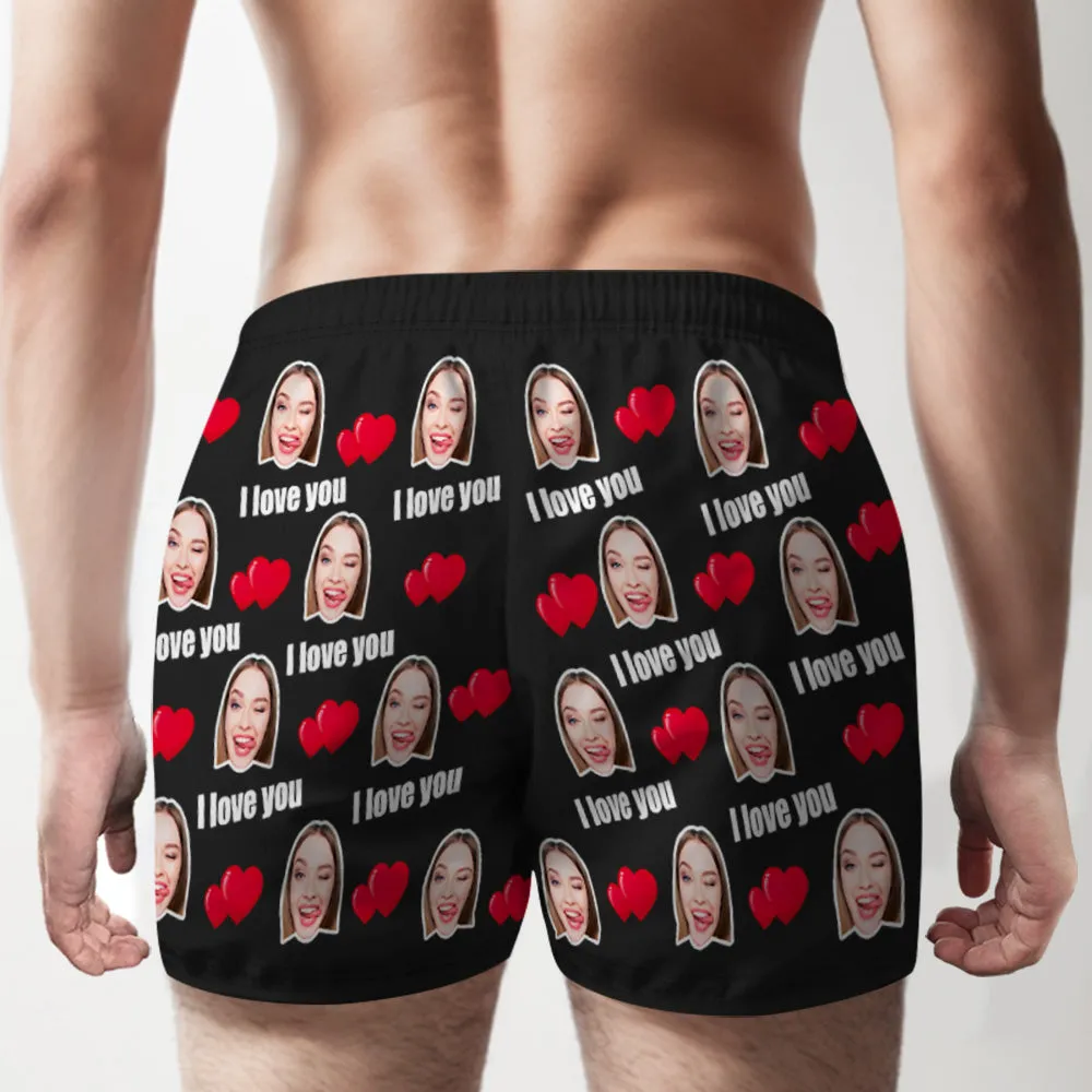 Custom Face Multicolor I Love You Boxer Shorts Personalized Photo Underwear Gift for Him