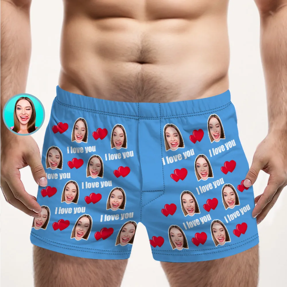Custom Face Multicolor I Love You Boxer Shorts Personalized Photo Underwear Gift for Him
