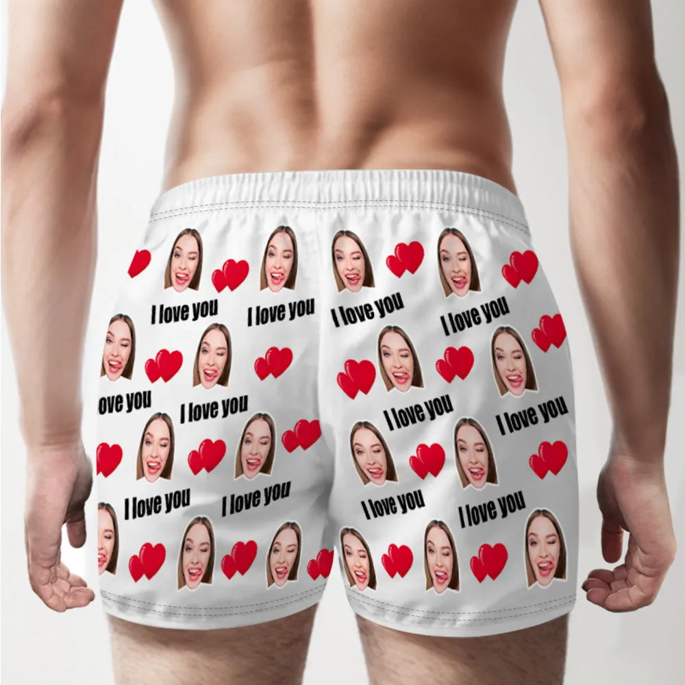 Custom Face Multicolor I Love You Boxer Shorts Personalized Photo Underwear Gift for Him