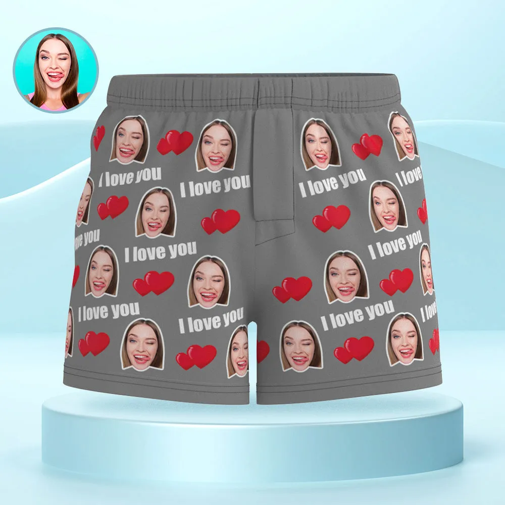 Custom Face Multicolor I Love You Boxer Shorts Personalized Photo Underwear Gift for Him