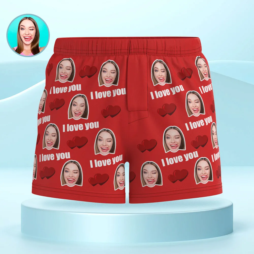Custom Face Multicolor I Love You Boxer Shorts Personalized Photo Underwear Gift for Him