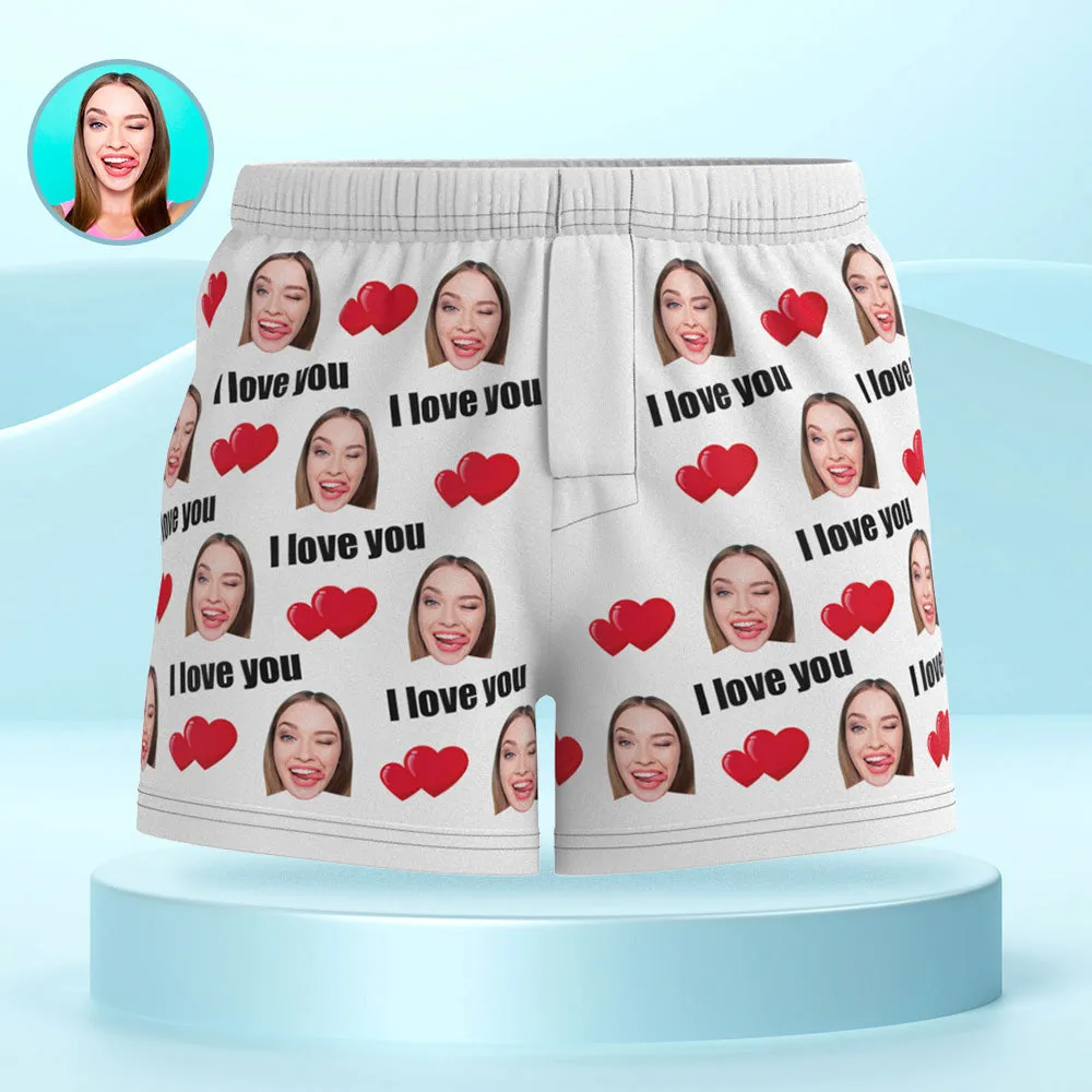 Custom Face Multicolor I Love You Boxer Shorts Personalized Photo Underwear Gift for Him