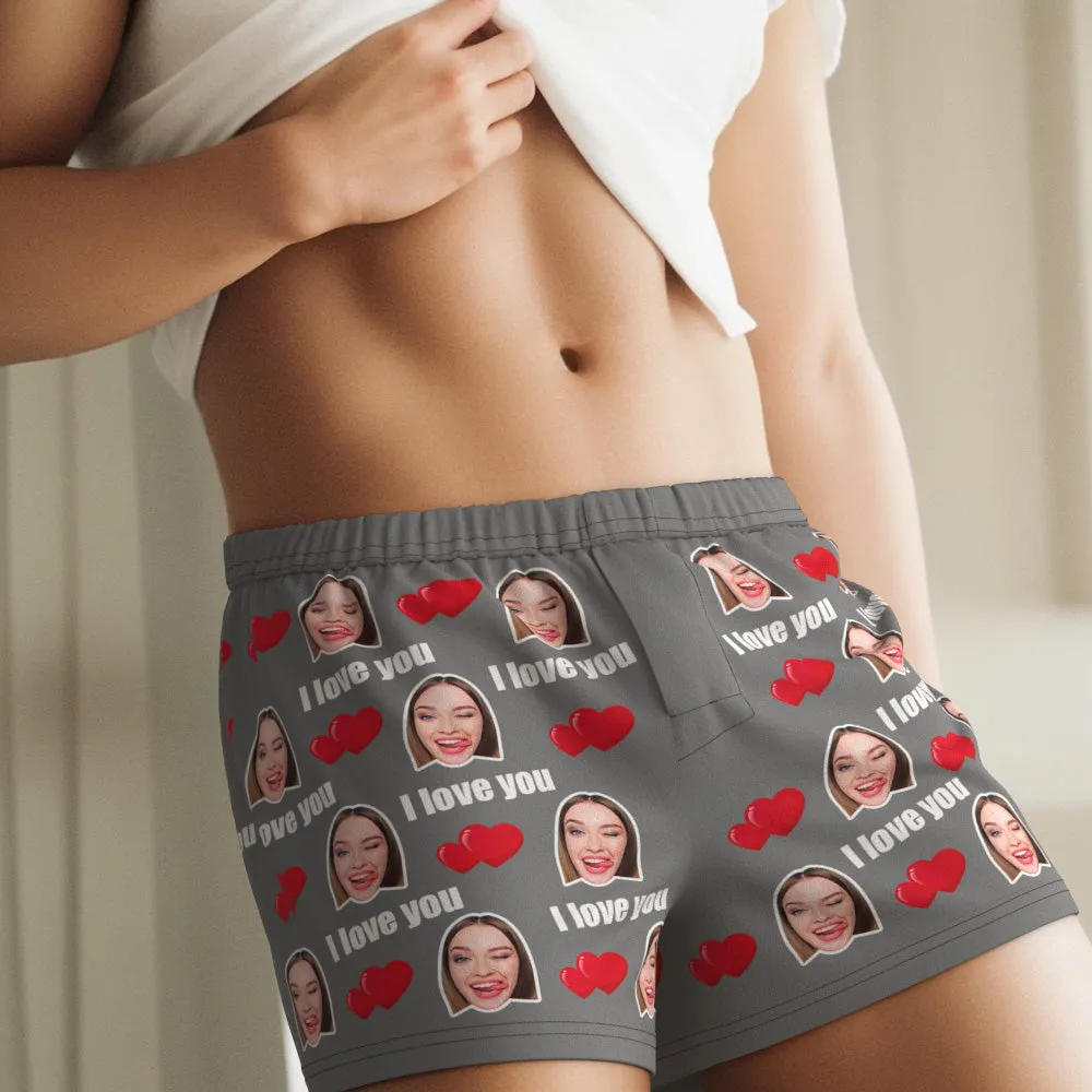 Custom Face Multicolor I Love You Boxer Shorts Personalized Photo Underwear Gift for Him