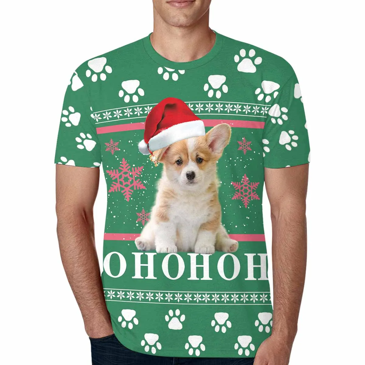 Custom Pet Photo Shirts Paw Print Christmas Men's All Over Print T-shirt Put Your Dog on A Shirt for Him