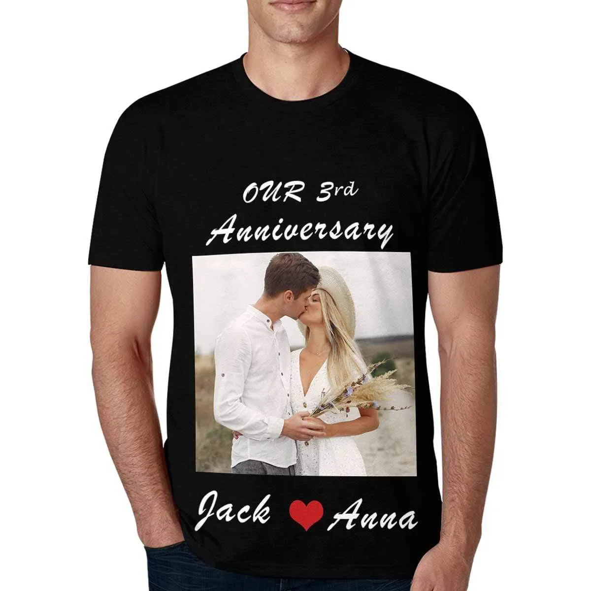 Custom Photo&Name&Year Tee Anniversary Loving Couple Gift Customised Men's All Over Print T-shirt