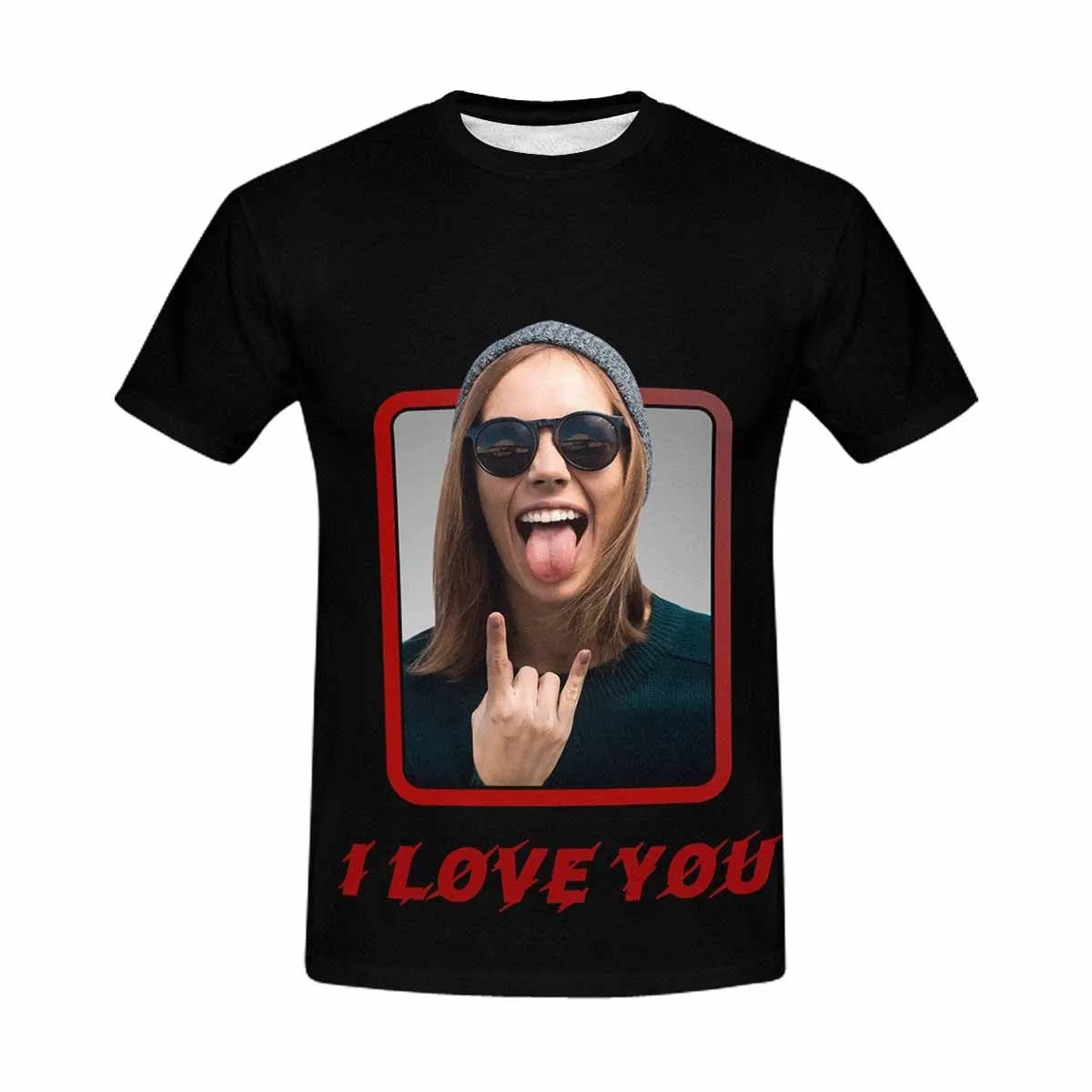 Custom Tee shirt with Picture I Love You Posture Men's All Over Print T-shirt with Personalized Pictures