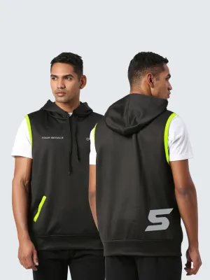 Customised Men's Sports Vest Hoodie - Black & Neon Green