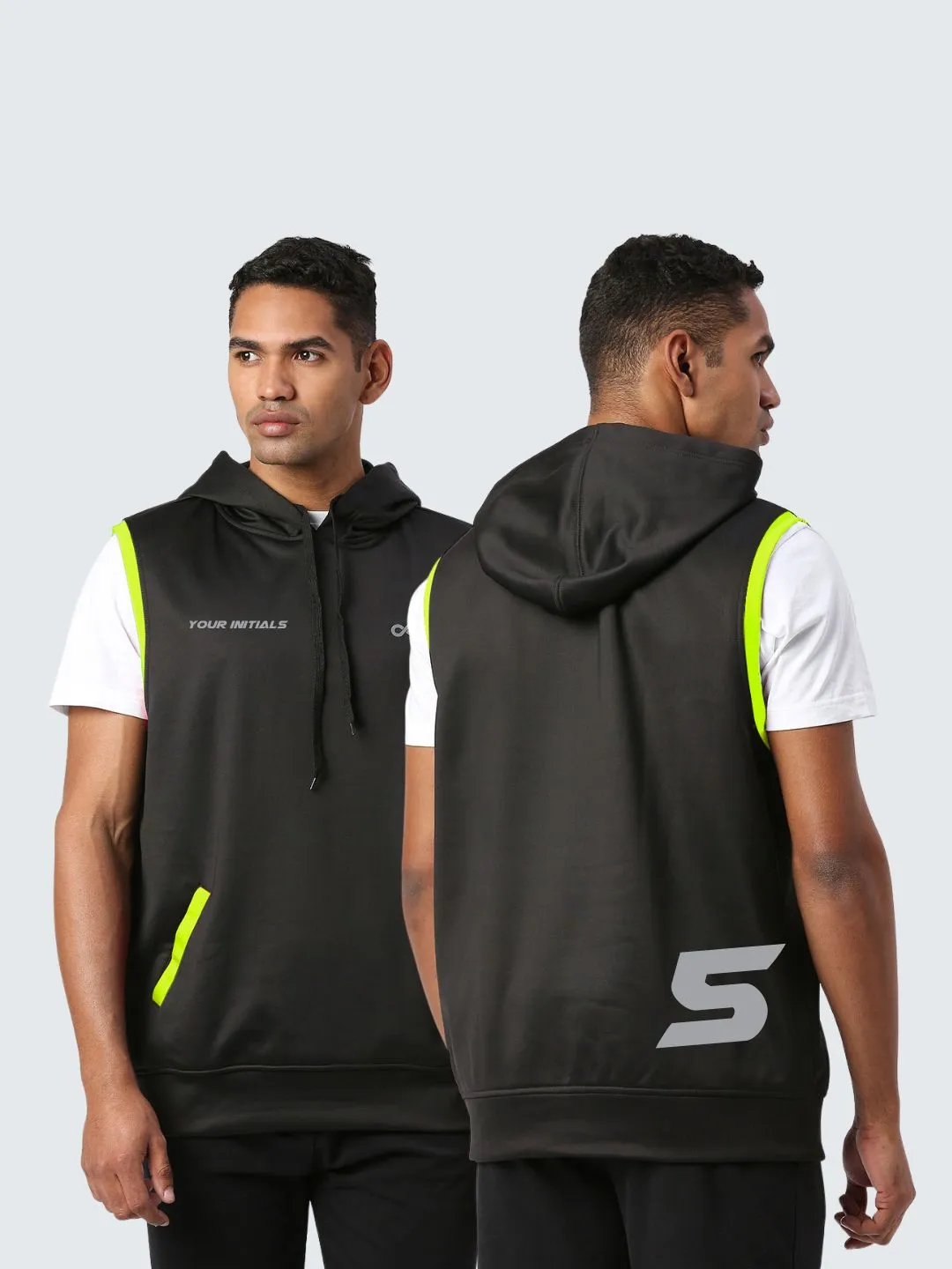 Customised Men's Sports Vest Hoodie - Black & Neon Green
