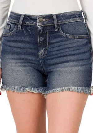 Dark Wash Jean Shorts with Frayed Hem
