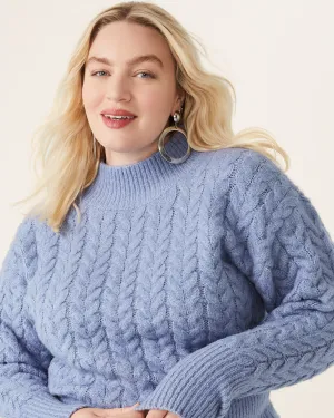 Dominique Cable-Knit Mock-Neck Sweater | Light Blue / Navy