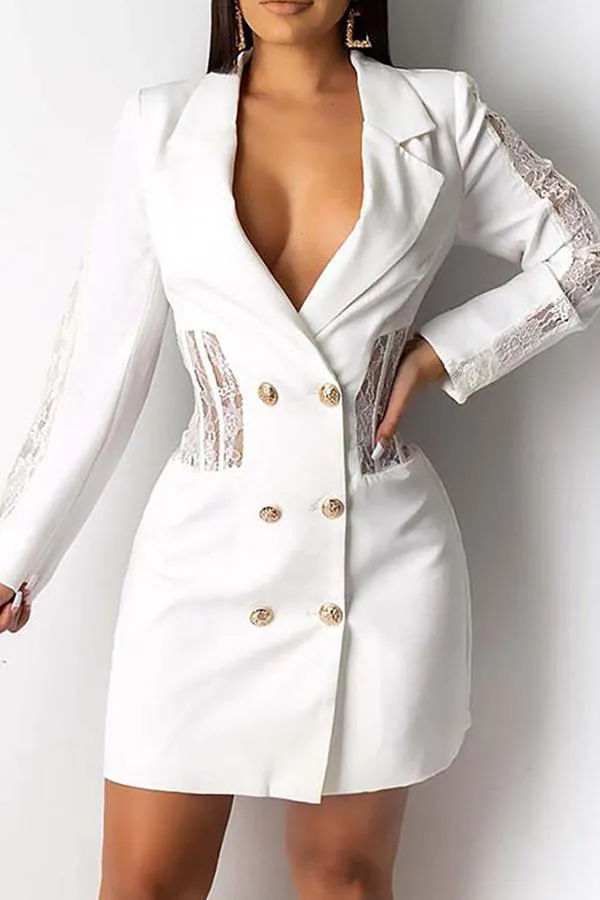 Elegant Fashionable Lace Stitching Slim Suit Dress