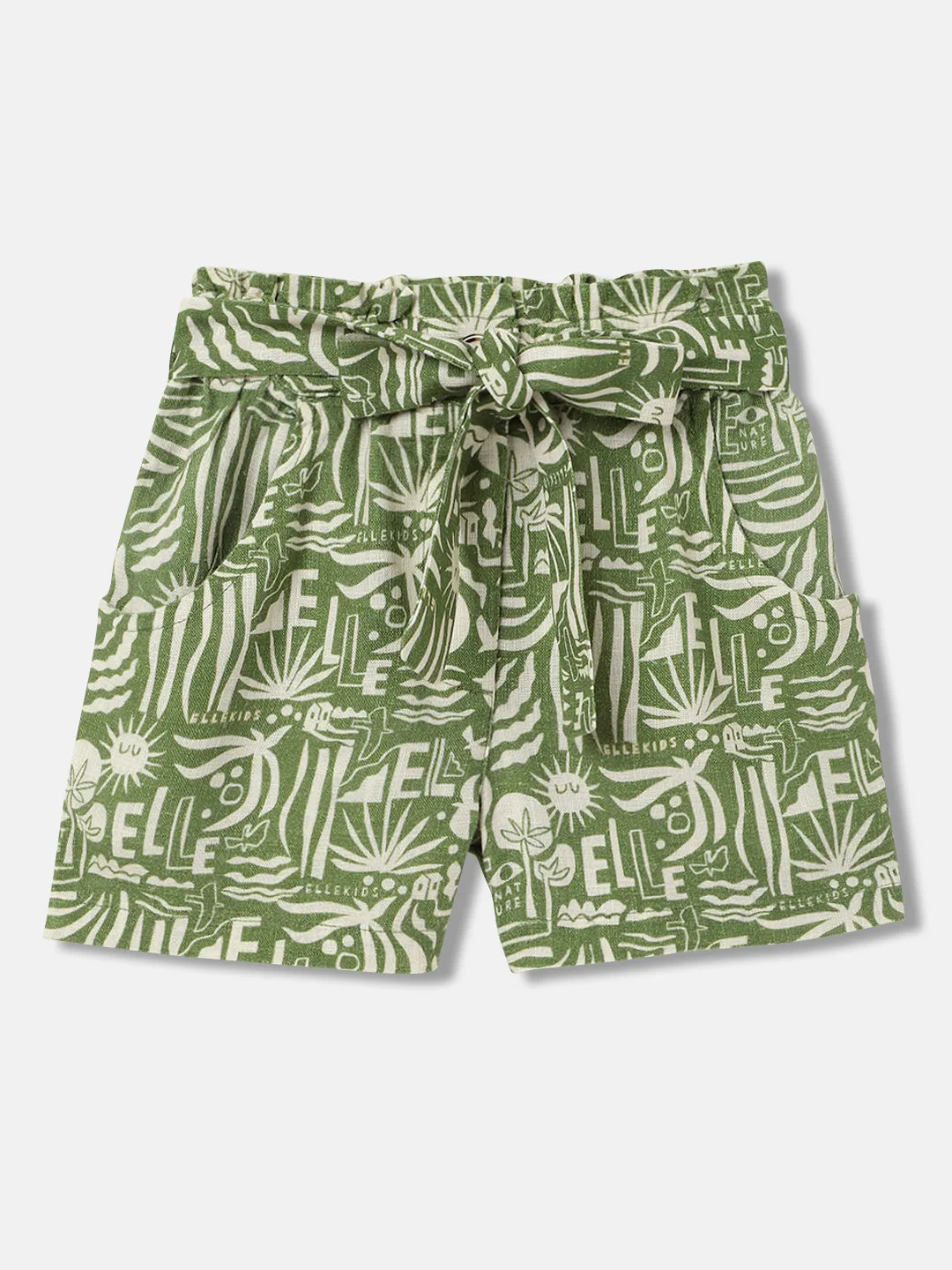 Elle Kids Girls Green Printed Relaxed Fit Shorts
