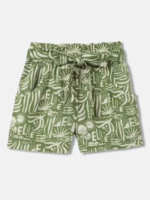 Elle Kids Girls Green Printed Relaxed Fit Shorts
