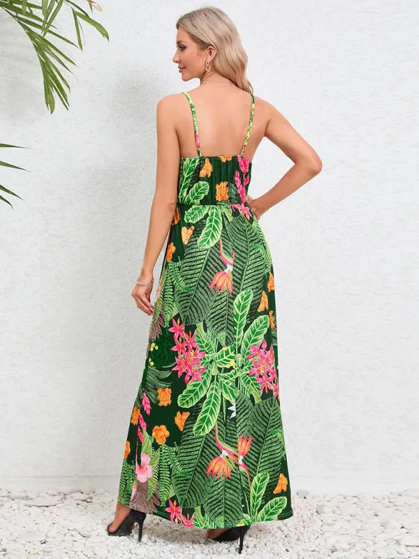 Fashionable and sexy suspender backless slim holiday dress