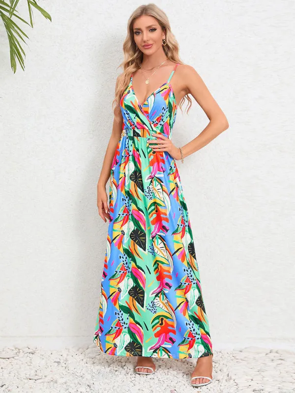 Fashionable and sexy suspender backless slim holiday dress