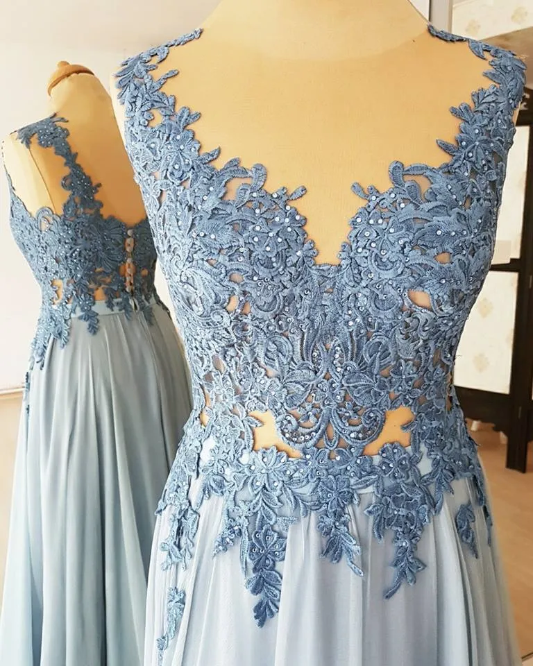 Fashionable Chiffon Jewel Neckline A-line Prom Dresses With Beaded Appliques PD219