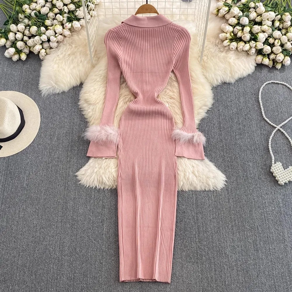 Fashionable mid-length knitted  dress     S4422